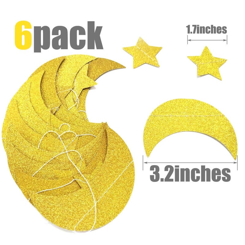 TTSAM 50ft Glitter Moon & Stars Garlands  6 Pack Gold Double-Side Crescent and Twinkle Stars Paper Hanging Decorations for Birthday Party Baby Shower Engagement Wedding for Nursery Kids Room Home Bedroom - Image 3